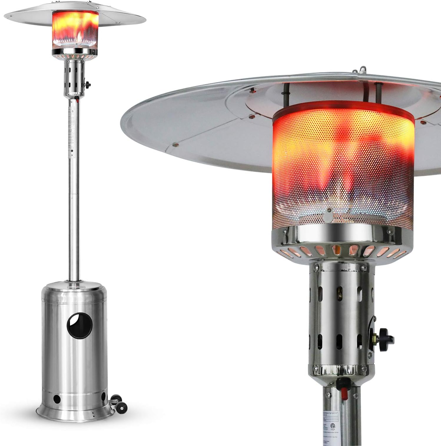 Legacy Heating 47000 BTU Outdoor Propane Patio Heater, Stainless Steel Outside Space Gas Heater with Wheels, Standing Patio Floor Air Heater, for Commercial, Residential, Garden, Porch, Party, Deck