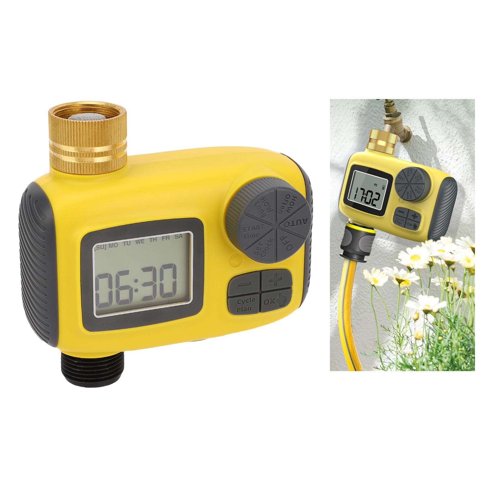 Fockety Programmatore di Irrigazione 1 Uscita, Ingresso in Ottone | Timer per irrigazione per tubo da giardino, IP55 resistente alla pioggia, controller manuale per irrigazione automatica per
