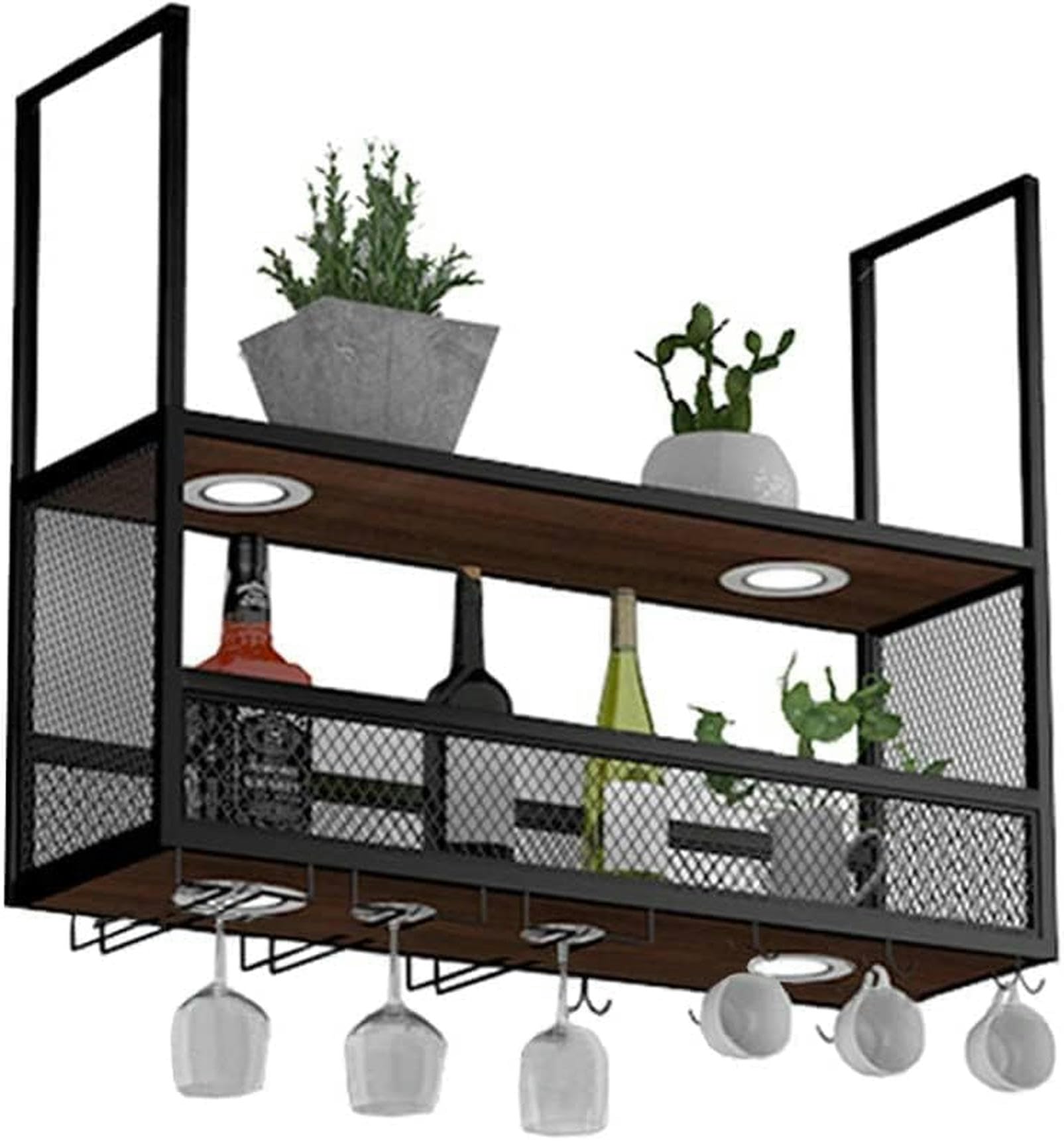 Porte-bouteilles de vin en bois mural compact 60x30 avec rack porte-verre