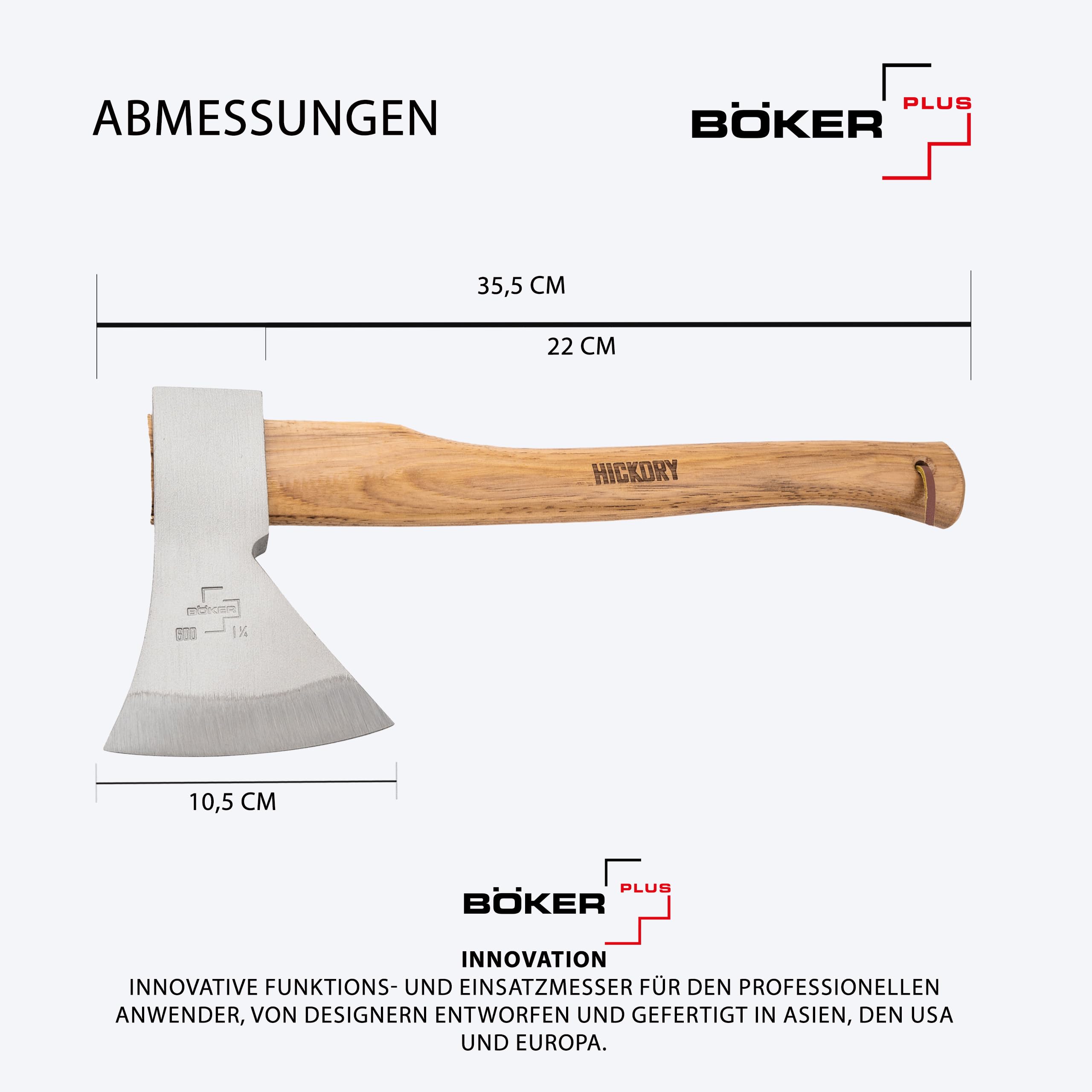 BÖKER PLUS® Appalachian Axe Small - kleine Carbon Axt mit kurzem Hickory-Holz-Stiel - Bushcraft-, Outdoor- & Survival-Axt - Profi Beil mit rheinischem Kopf 600 g aus Kohlenstoff-Stahl 1055