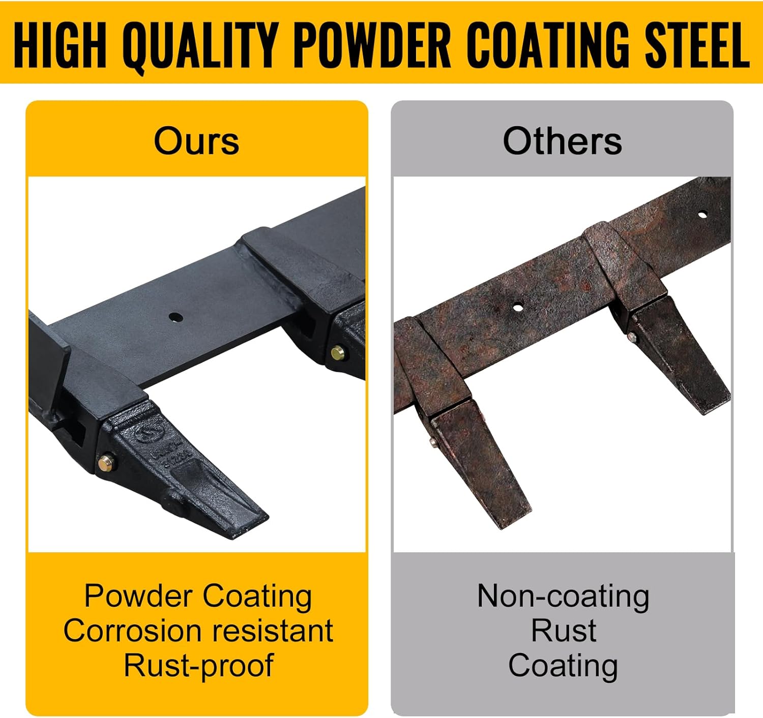 60" Bucket Tooth Bar for Skid Steer Loader, Clamp On Debris Forks 4000lbs Capacity, Heavy Duty Bucket Tooth Kit for Tractors