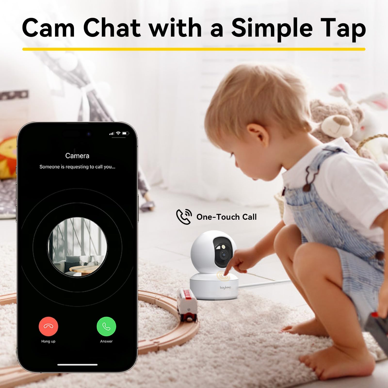 BoyKeep Caméra 2K pour Chien avec Application pour téléphone, détection de Mouvement et Suivi, Audio bidirectionnel, 5G/2,4 GHz, WiFi/Bluetooth 12 Secondes, Stockage en Nuage Gratuit, Version