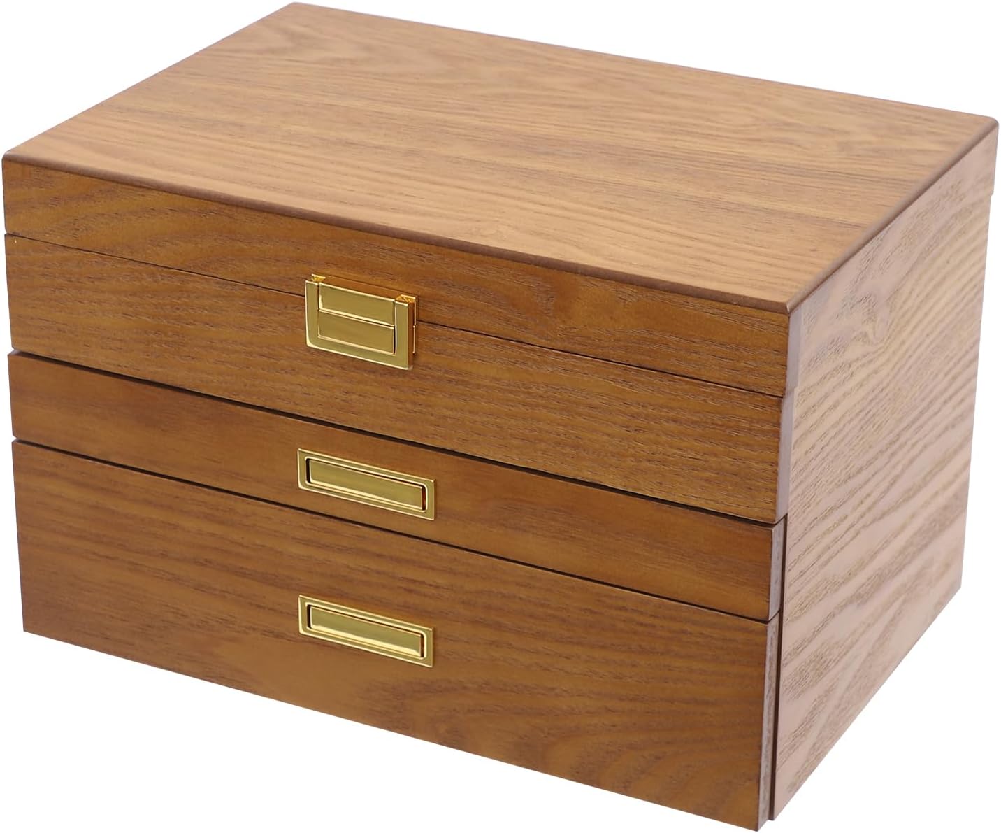 Wooden Jewelry Box for Women,Vintage Style Storage Box,Locking Jewelry Armoire,3-Tier Wood Organizer for Jewelries,Necklaces,Rings