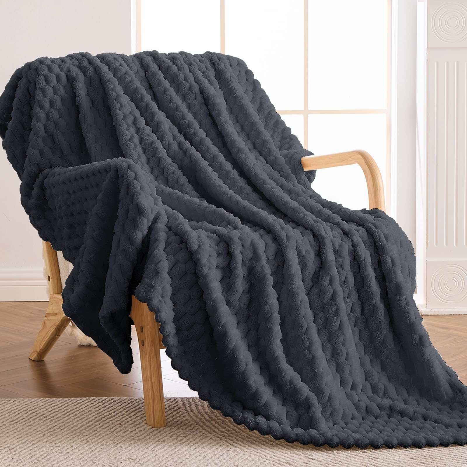 Vielit Kuscheldecke Flauschig, Deko Sofa Decke, 220x240 XXL Anthrazit