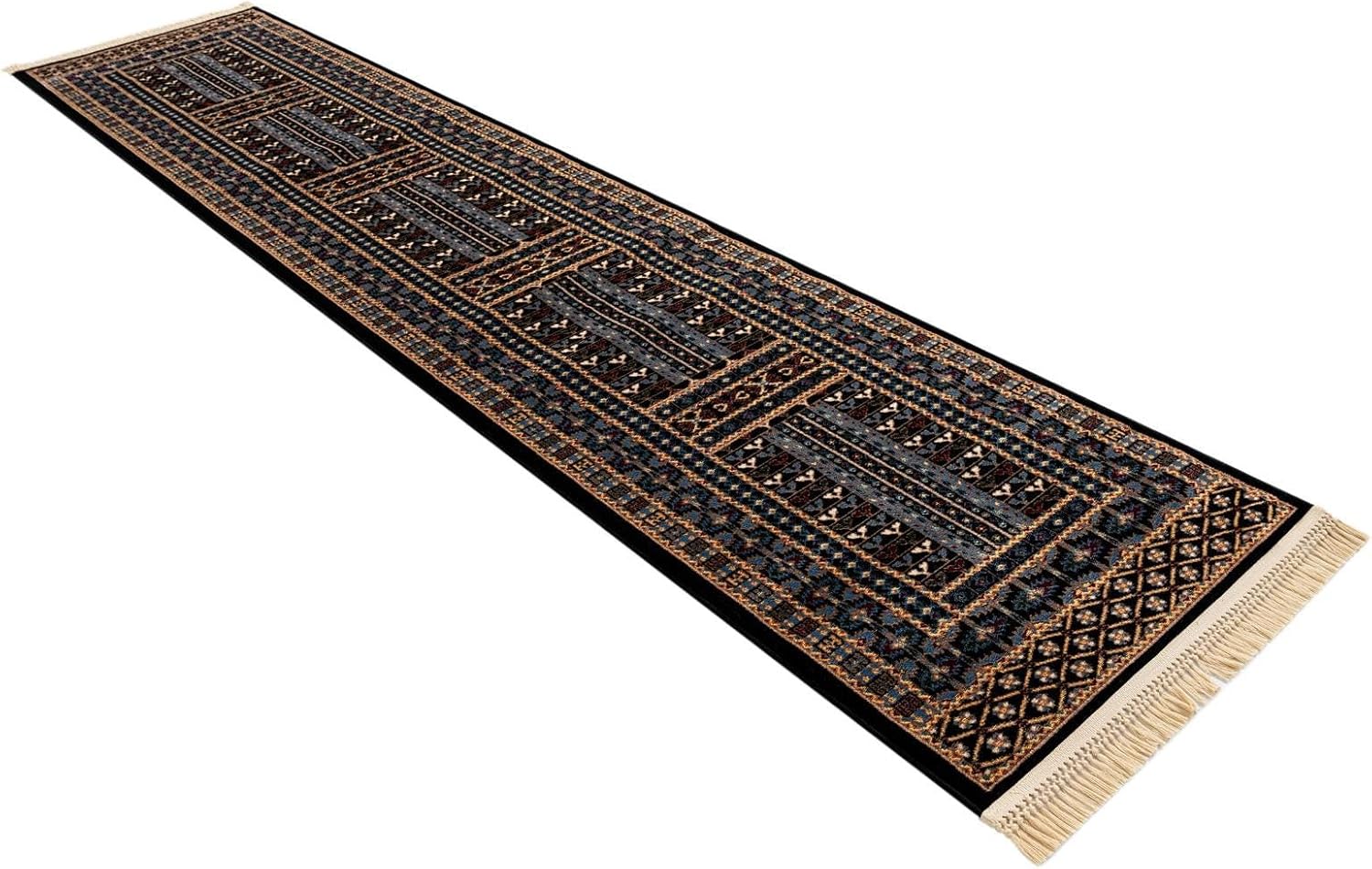 Rugs.com - Bokhara Collection Rug – 12 Ft Runner Black Easy-Clean Runner Rug for Hallways, Entryways, and High-Traffic Areas