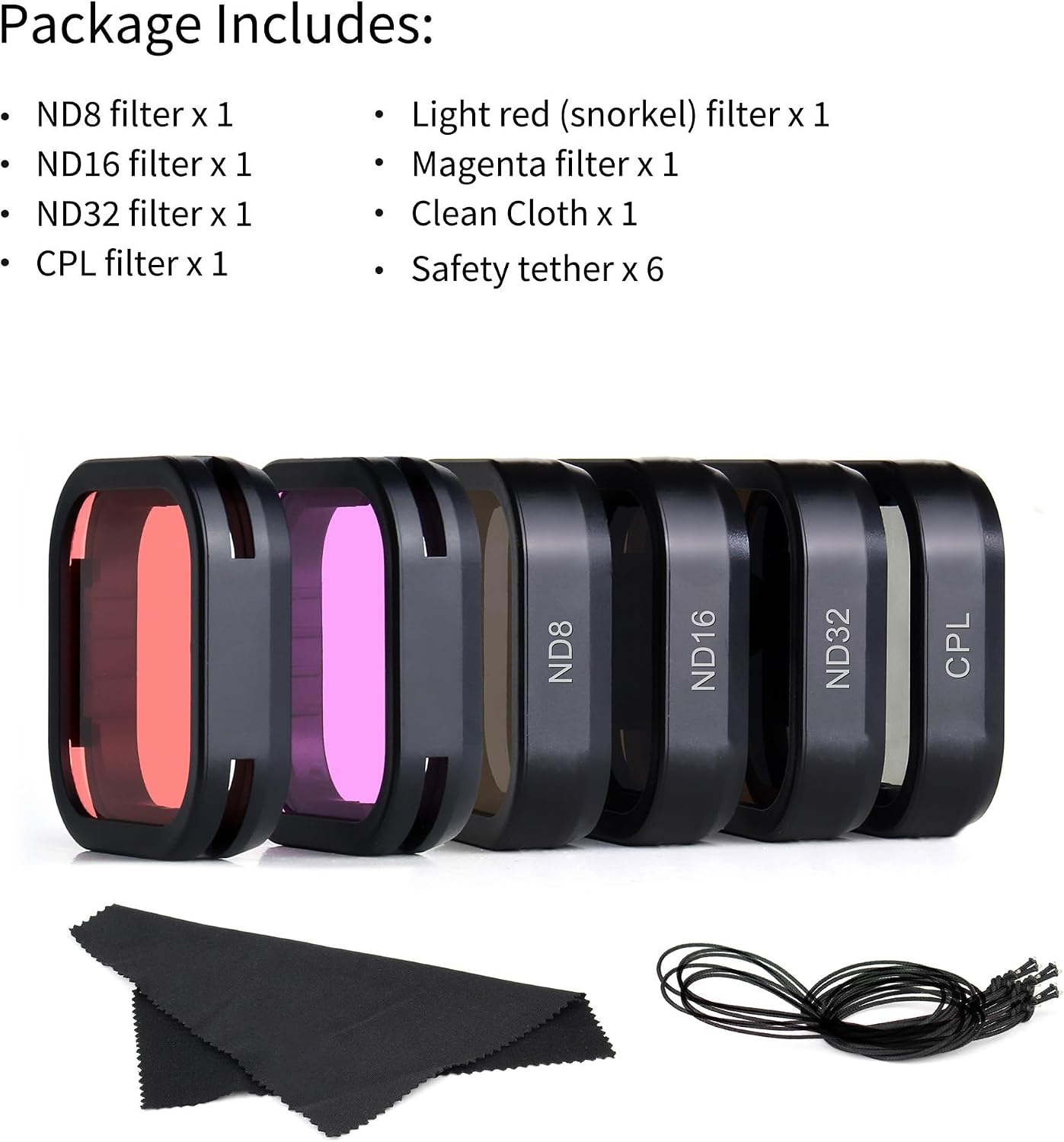 SOONSUN 6-Pack Lens Filter Set for GoPro Hero 13 Black - (ND8, ND16, ND32, CPL, Red, Magenta) Neutral Density, Circular Polarizer & Snorkeling Filters for Outdoor Photography & Video Shooting