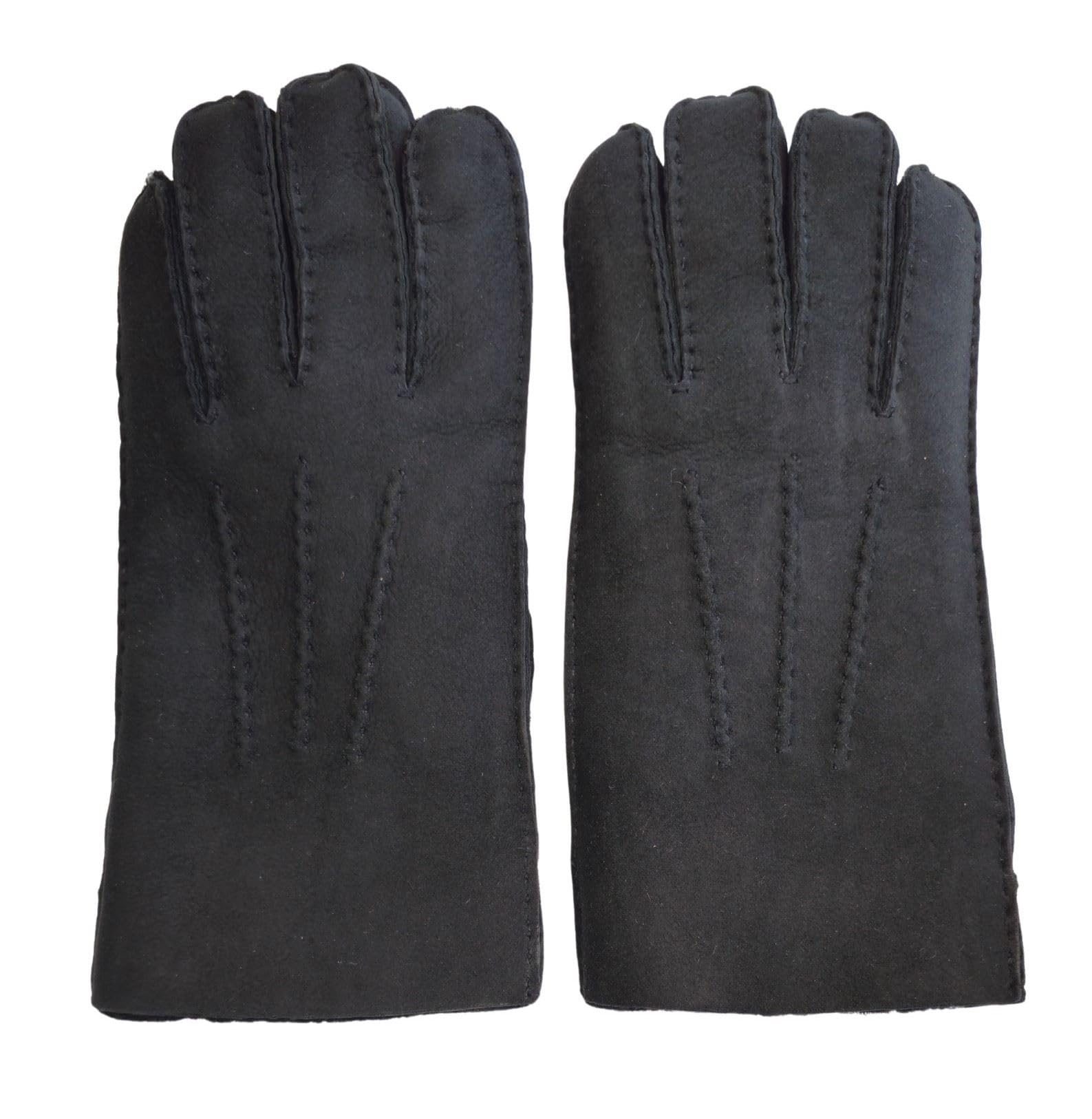 Truclothing Men's Black ’S Genuine Sheepskin Leather Gloves Winter Suede Warm Wool Lining - S