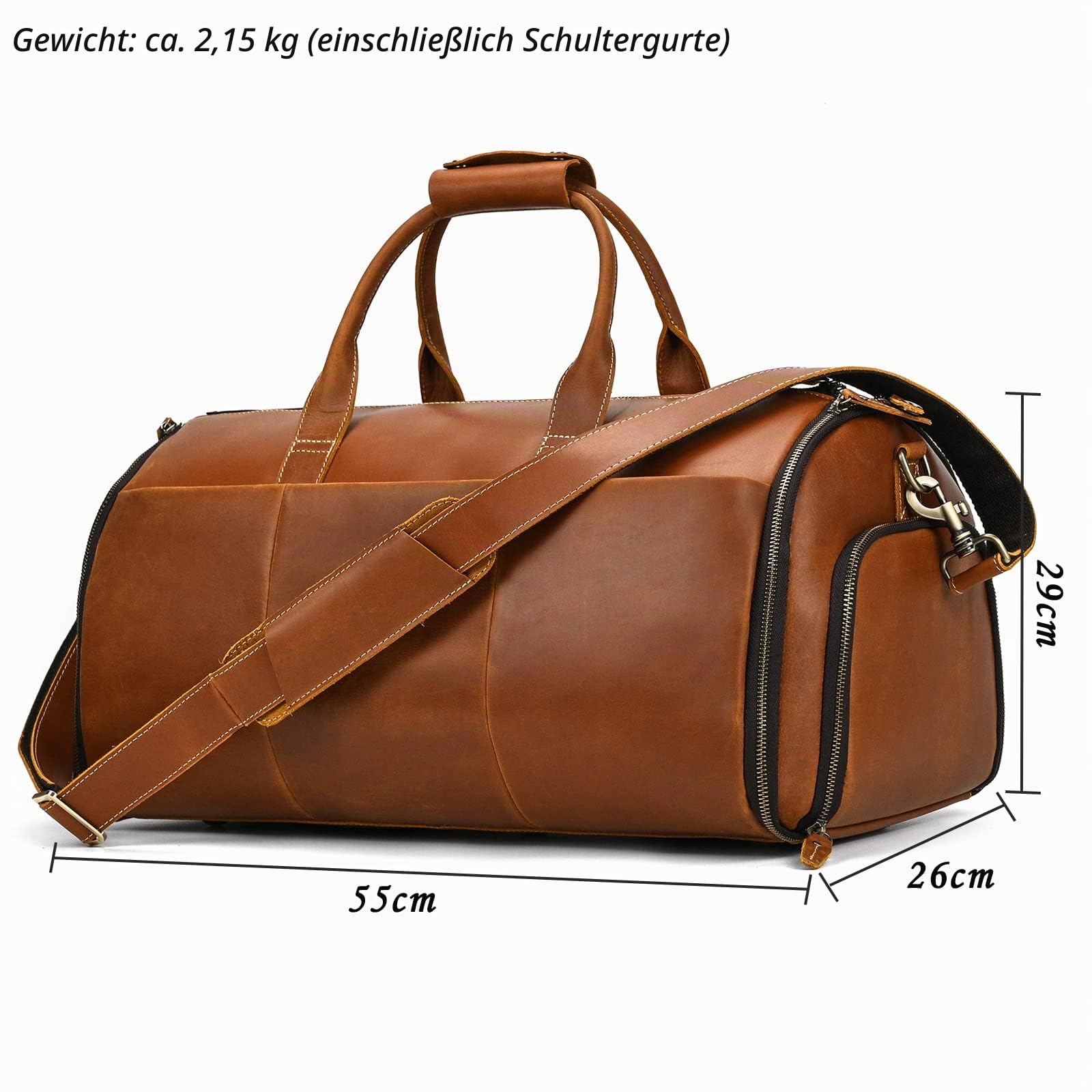 Anzugsack, Reisetasche Herren Echt Leder, Weekender Kleidersack 2 in 1 Garment Bag Mit Schuhfach, Sporttasche für Herren, Hellbraun