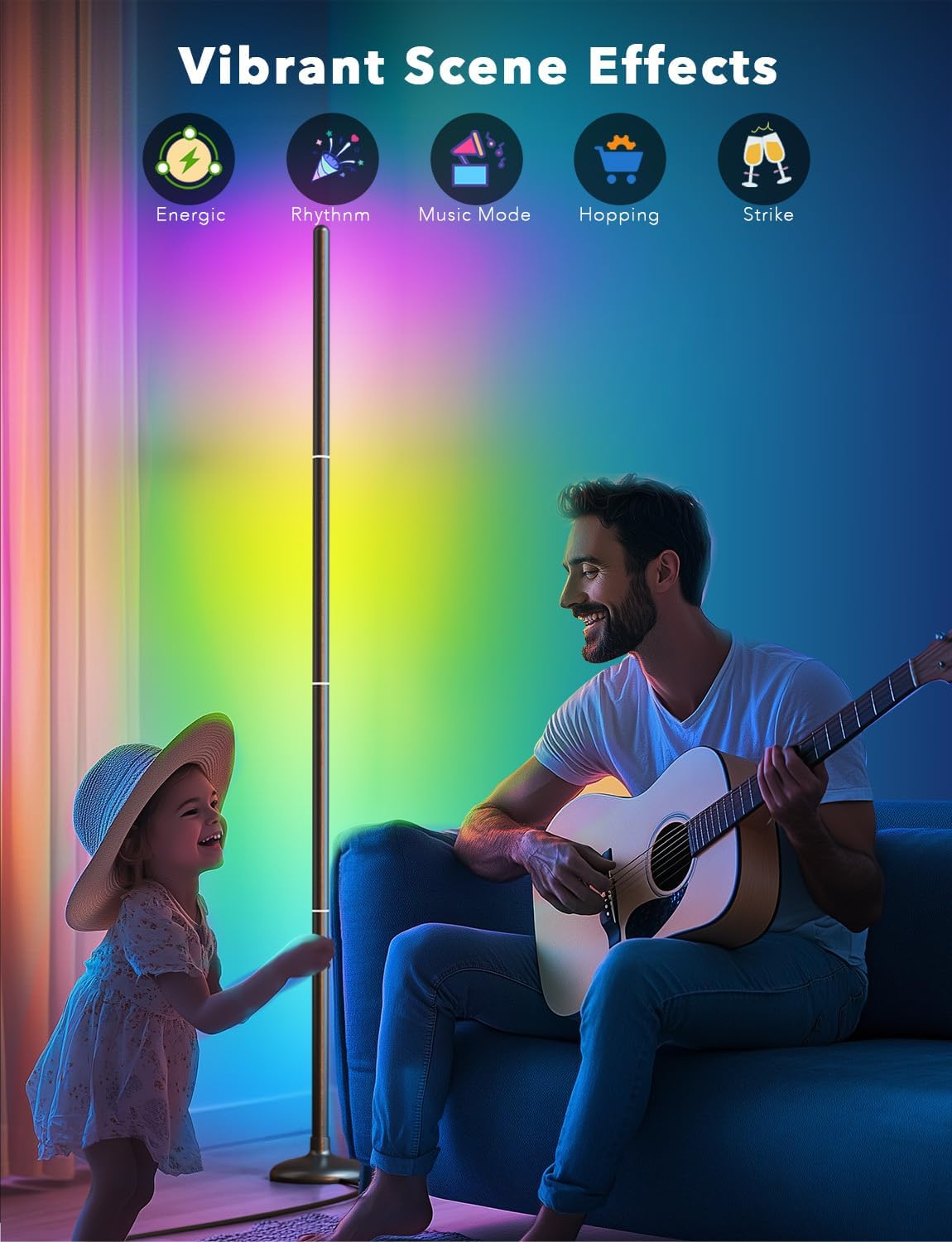 DAYBETTER Floor Lamp, LED BGRIC Smart Corner Lights, Standing Floor Lamps for Bedroom with APP and Remote, Music Sync and 16 Million Colors, Ambient Lighting for Home Decor(Black)