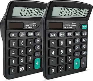 Pavlleen 2 pezzi Calcolatrice, Calcolatrice ufficio da Tavolo con Display LCD 12 Cifre, Pulsanti Grandi, Alimentazione Batteria, Funzione Standard, per Ufficio, Casa, Scuola, Nero