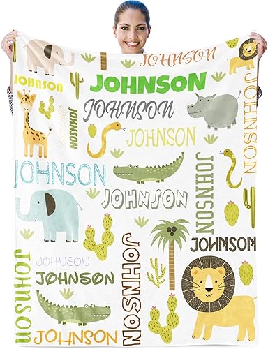 Miniatura 4 de Mantas de bebé personalizadas con nombre, manta con nombre de animales de safari, manta de selva, manta personalizada para bebé recién nacido, manta