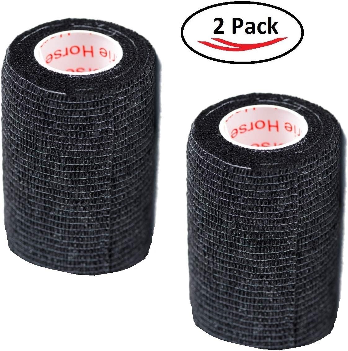 Vet Wrap Tape (Black) (2 Pack) (3 Inch x 15 feet) Self Adhesive Adherent Adhering Cohesive Flex Self Stick Bandage Grip Roll Dog Cat Pet Horse