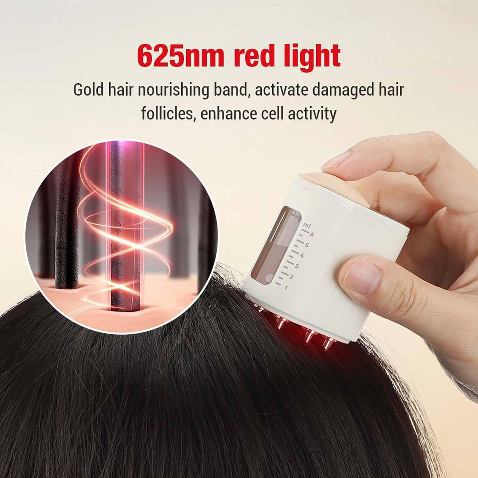 Massaggiatore Elettrico per Cuoio Capelluto, 2 in 1 - Spazzola per Massaggio E Applicatore per Cuoio Capelluto, Luce Rossa 625nm, per La Cura dei Capelli, Applicazione di Oli Essenziali