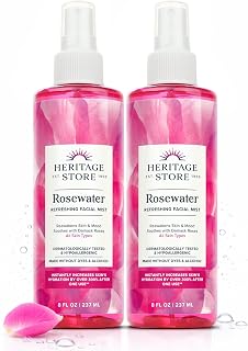 HERITAGE STORE Rosewater Facial Mist 2-Pack, Hydrating Face Spray, 8 fl oz | Hydrates Skin - Softens Hair - Sets Makeup - No Dyes, Alcohol, Parabens, Phthalates or Sulfates - Vegan & Hypoallergenic