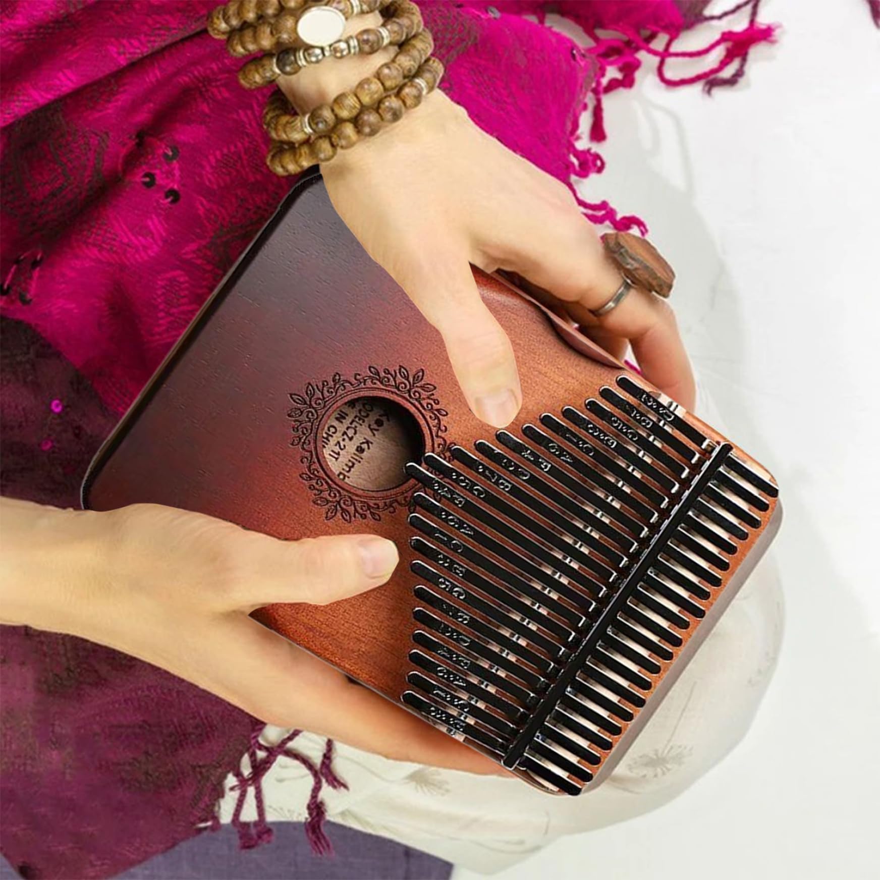 Kalimba - Kalimba, pianoforte a 21 tasti, in legno, accordato, portatile, per bambini, adulti, principianti, dita dei fiori
