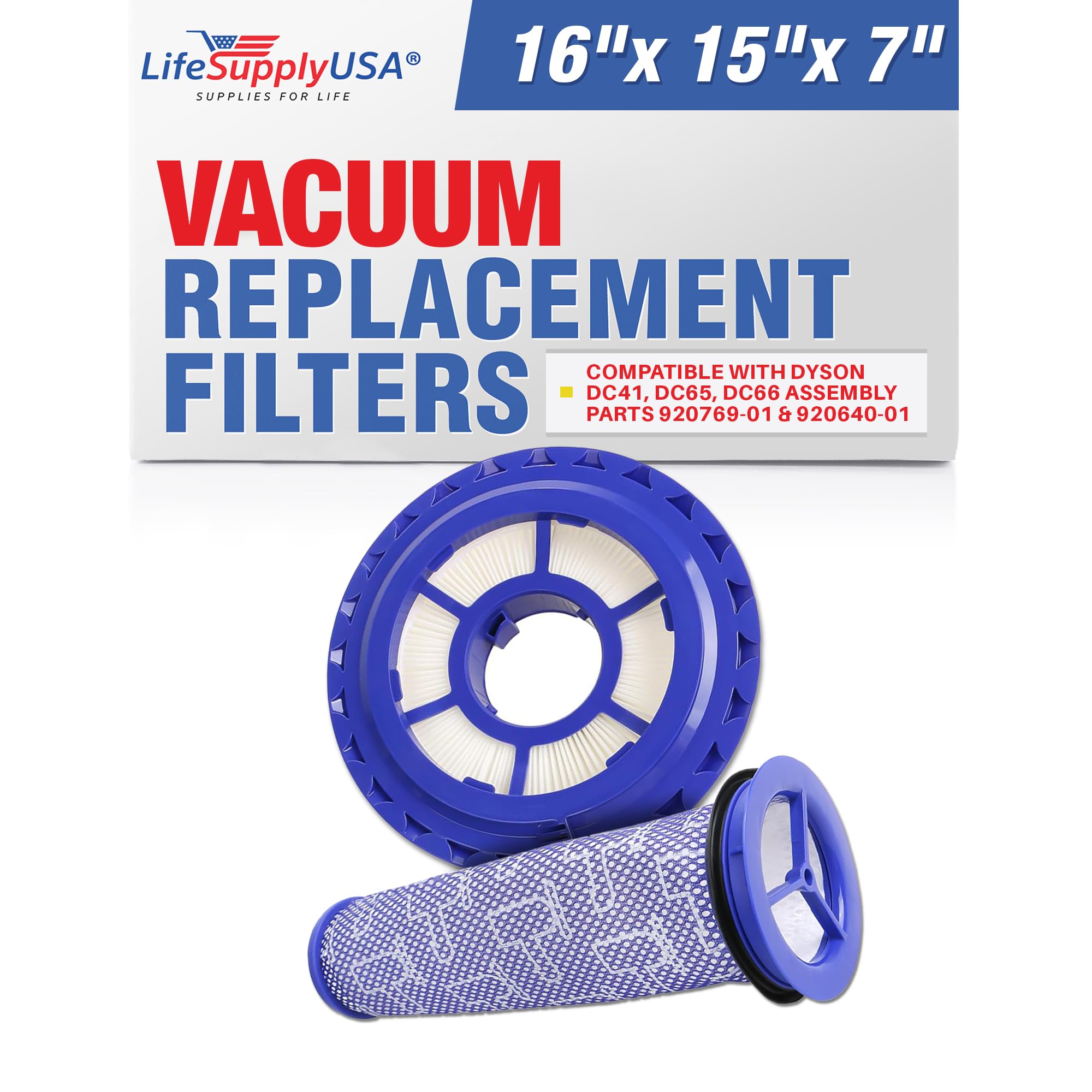 LifeSupplyUSA HEPA Post-Motor Filter & Pre-Motor Filter Kit Replacement Compatible with Dyson DC41, DC65, DC66 Assembly Parts 920769-01 & 920640-01