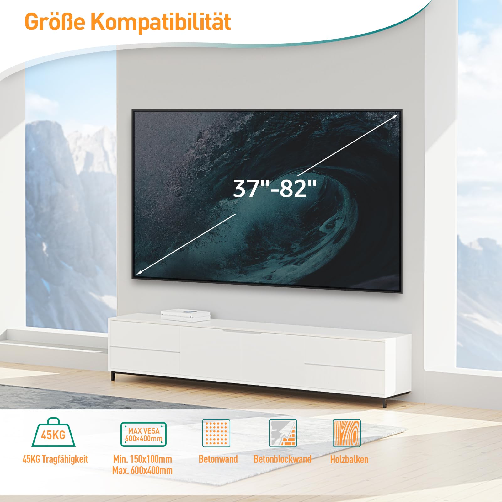 ELIVED TV-muurbeugel voor de meeste 37-84 inch tv's tot 45 kg, tv