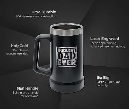 Miniatura 4 de Vaso aislado de acero inoxidable XL con asa (24 onzas) para bebidas calientes y frías, idea de regalo para Navidad, cumpleaños, día del padre, papá