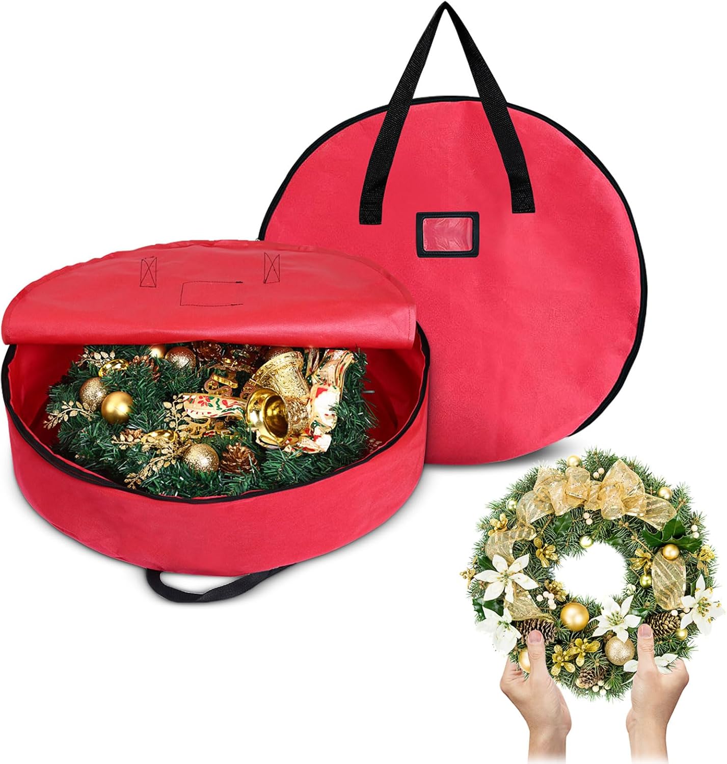 2er Pack Wreath Storage Container, Christmas Wreath Storage Bag with Reinforced Handle for Holiday Xmas Thanksgiving, Halloween, Holiday Decorative Wreath Storage Bag (red, 35inch)