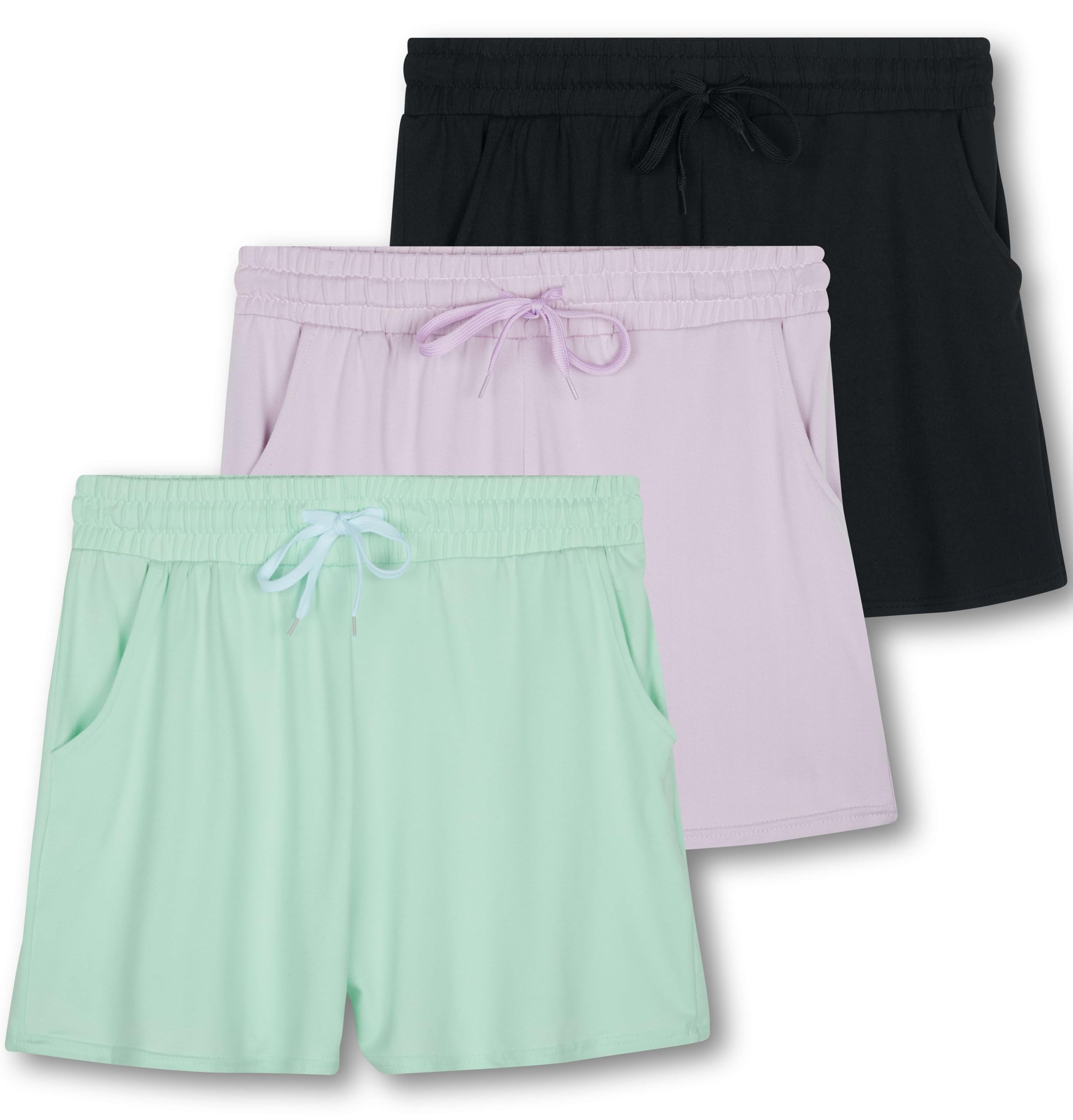 Real Essentials 3 Pack: Womens Ultra-Soft Athletic Lounge Casual Sweat Shorts with Pockets (Available in Plus Size)