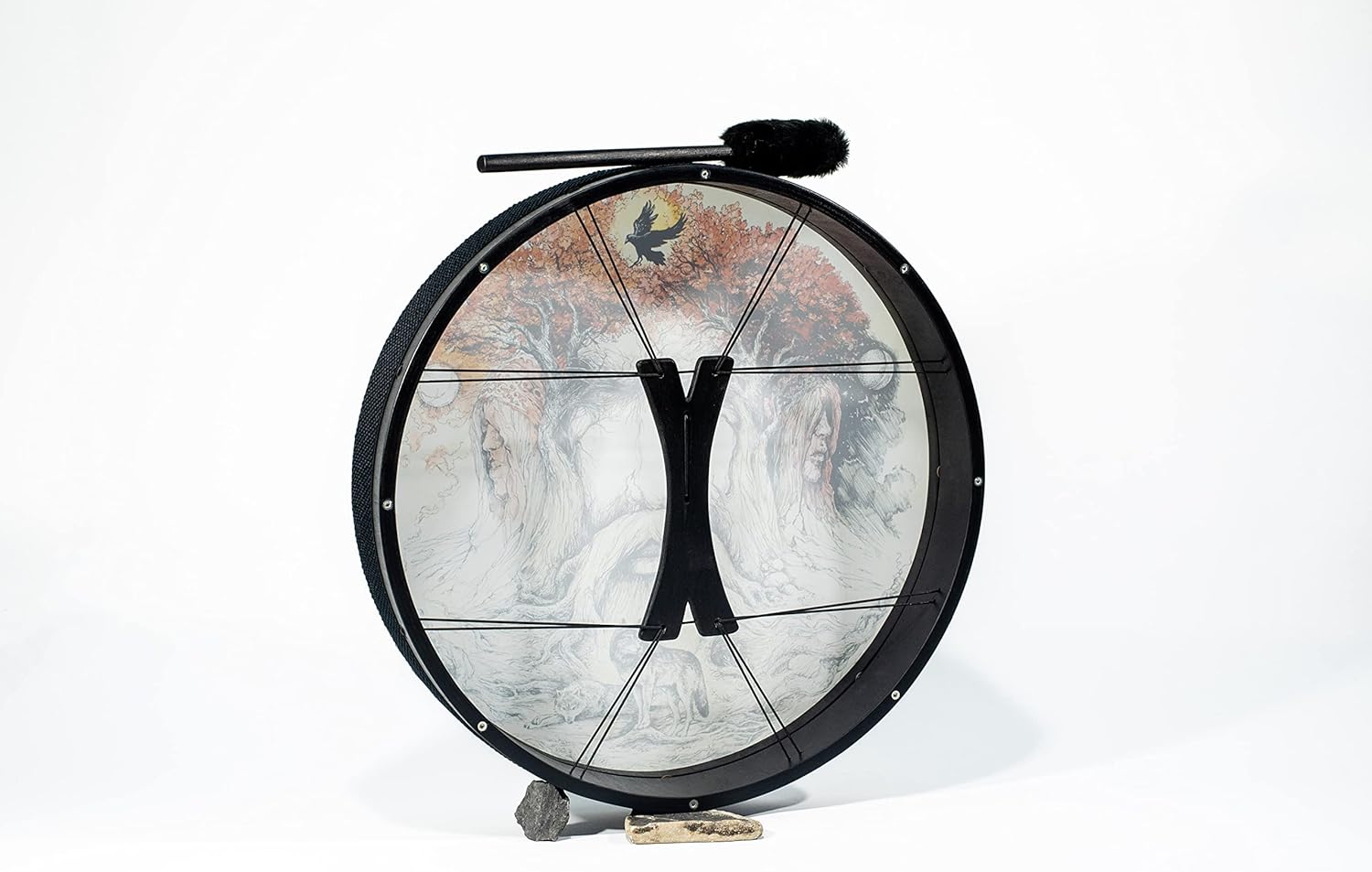 Huge Shaman Vegan "Druid Drum" | Sacred Celtic Drum 32'' | Sound Healing Instrument | Water Resistant Membrane | Deep Bass Sound | Frame Drum | With a Soft Bag