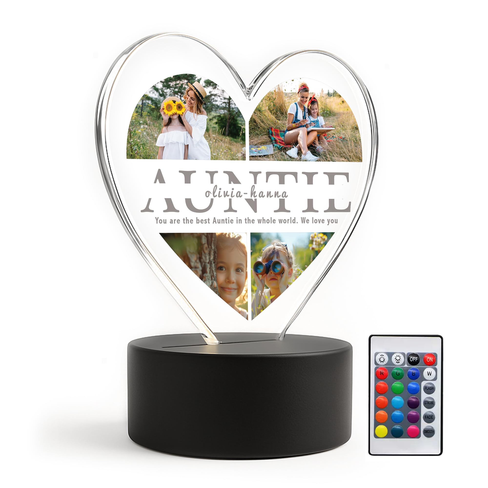 Red Ocean Auntie Personalised LED Light With Photos Auntie Presents for Birthday Christmas Love From Niece Nephew Keepsake