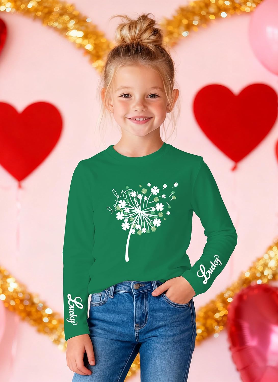Kids St Patricks Day Shirt Boys Girls Toddler Cute Love Heart Long Sleeve Casual Tee Tops