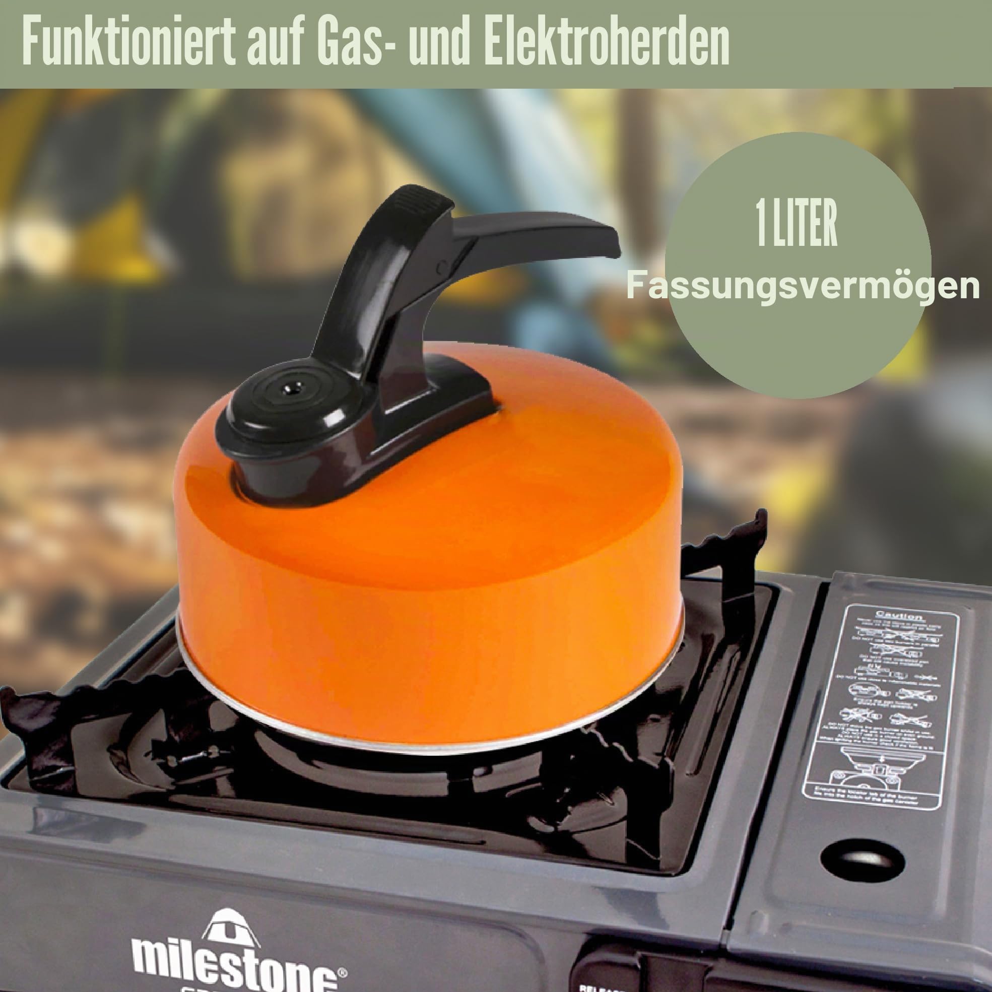 Milestone Camping Alu-Wasserkocher - Orange, 1 Liter
