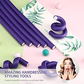 Syhood 30 Pcs Flexible Curling Rods 9.45 Twist Foam Rollers Soft Foam No Heat Hair Rods Rollers and 1 Steel Pintail Comb Rat Tail Comb for Women Long Short Hair(Purple,9.45 x 0.55 Inch)