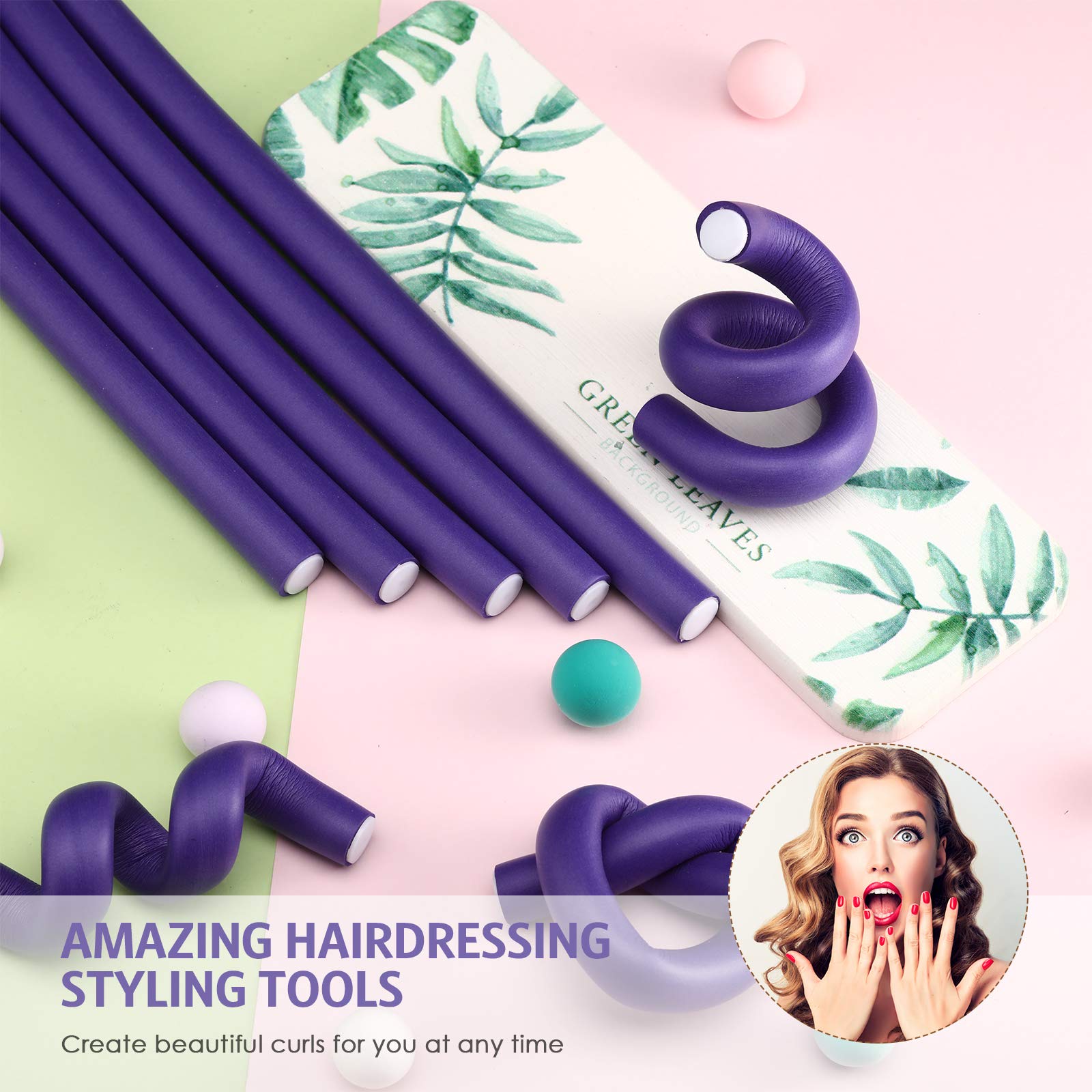 30 varillas rizadoras flexibles de 9.45 pulgadas, rodillos de espuma suave sin calor, 1 peine de cola de rata de acero para mujeres de cabello largo y corto (morado, 9.45 x 0.55 pulgadas) 5