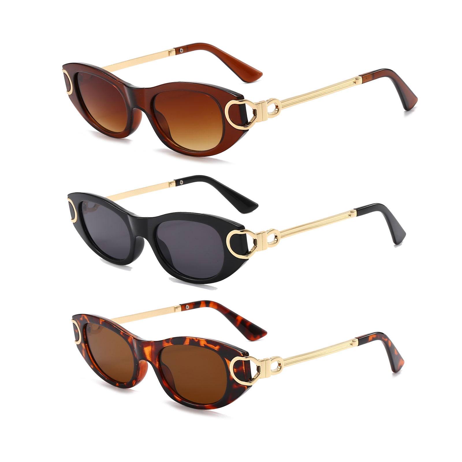 LJCZKA Retro Oval Sunglasses for Women 90s Small Cat Eye Sun