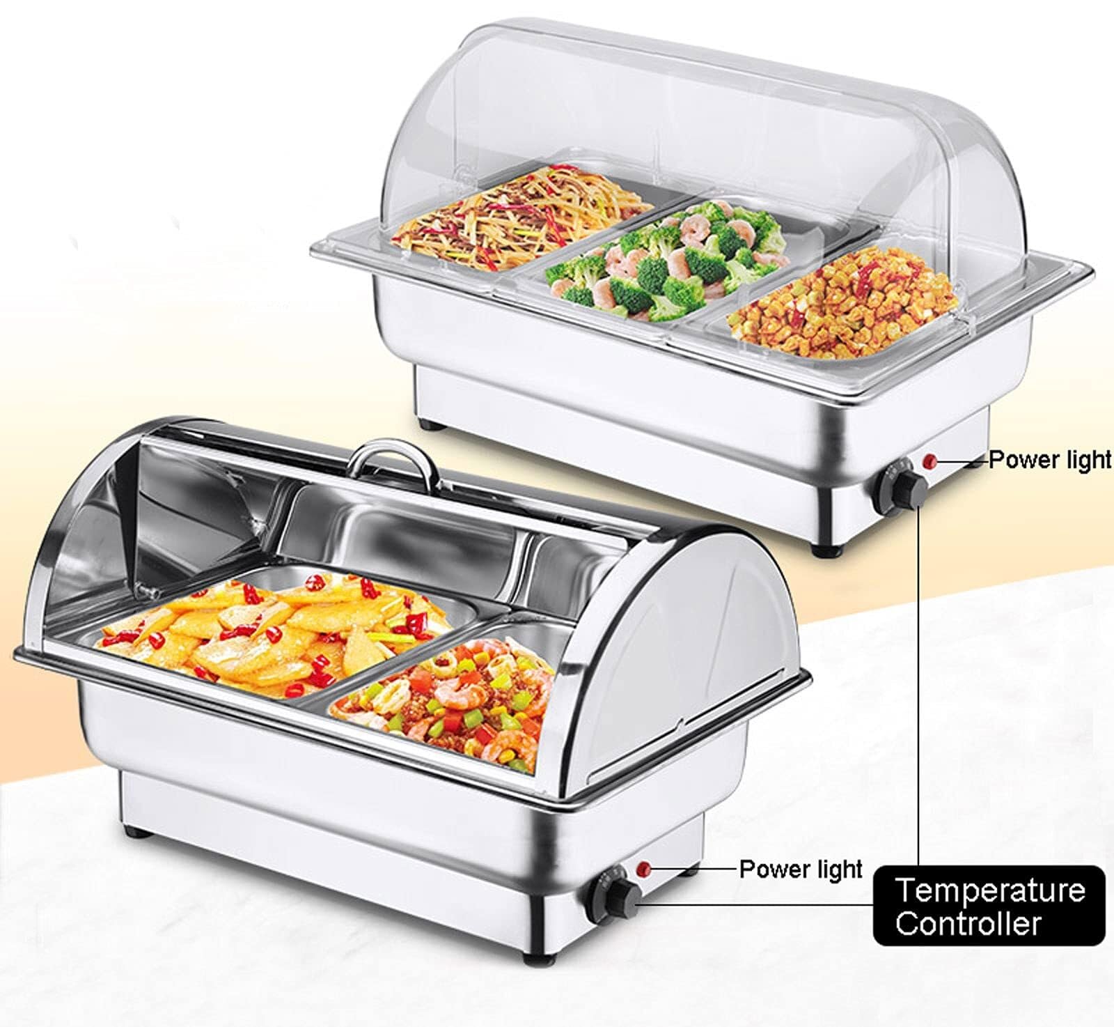 Scaldavivande Elettrici in Acciaio Inox per Buffet, 9L 13L, Ideali per Buffet Commerciali, con Coperchio per Mantenere Il Cibo Caldo A Lungo, Temperatura Regolabile, A-9L-1/3 Size, B,13L