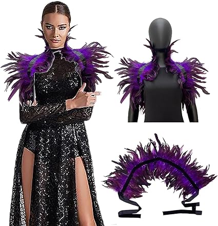 Scialle Gotico In Piume Nero - Per Halloween, Carnevale, Cosplay E Feste In Maschera - Foto 9