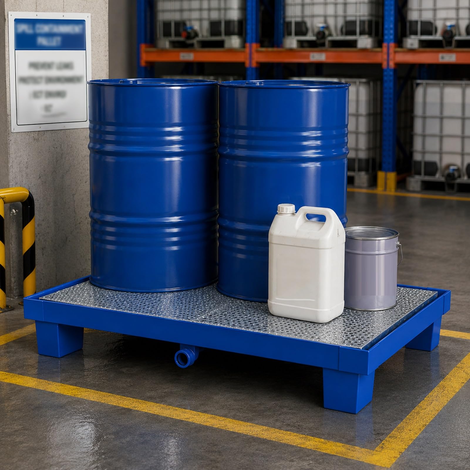 Cubeto De Retención De Acero De Alta Resistencia con Válvula De Drenaje, Palé De Suelo Ligero con Rejilla Ventilada para Supermercados(Blue-1PC,125x65x15cm-B)
