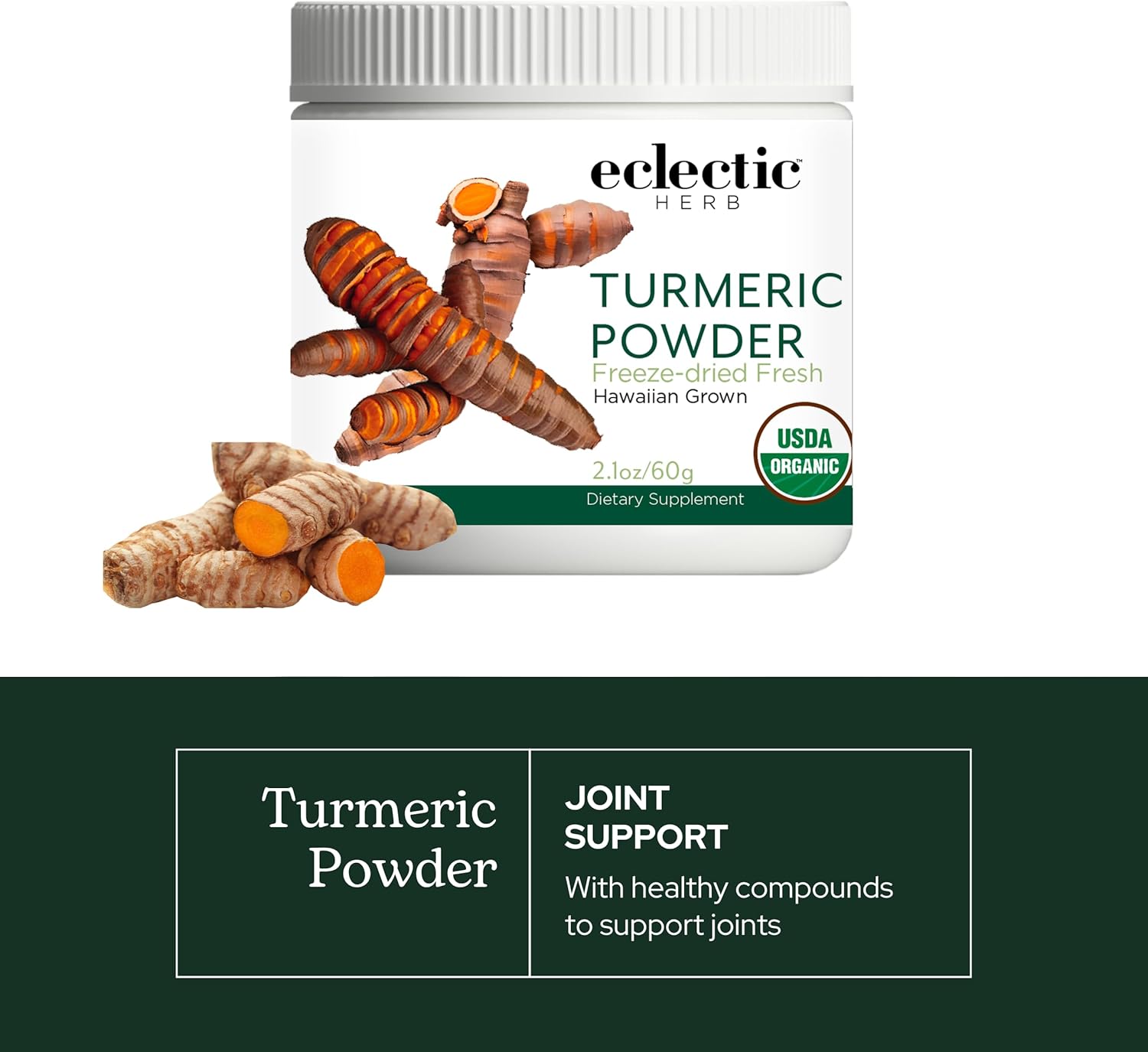 Eclectic Herb - Turmeric Powder | Joint Supplement + Musculoskeletal System Support | Dietary Supplement & Drink Mix | US-Grown, Organic, Vegan, Non-GMO (2.1 oz | 60 g)