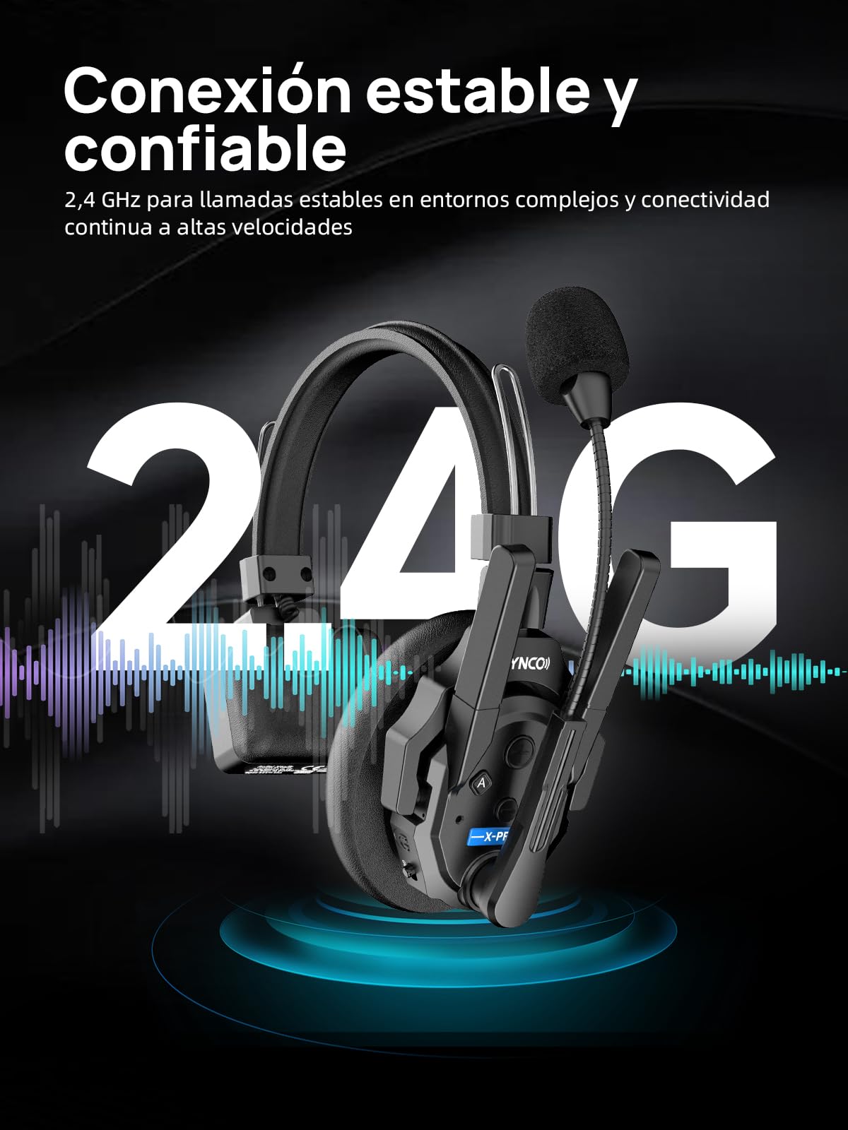SYNCO Auriculares de Intercomunicación Inalámbricos, XTALK XPRO2 2.4GHz 24H 500M Auriculares Sistema de Comunicación Dúplex Completo para 2 Personas
