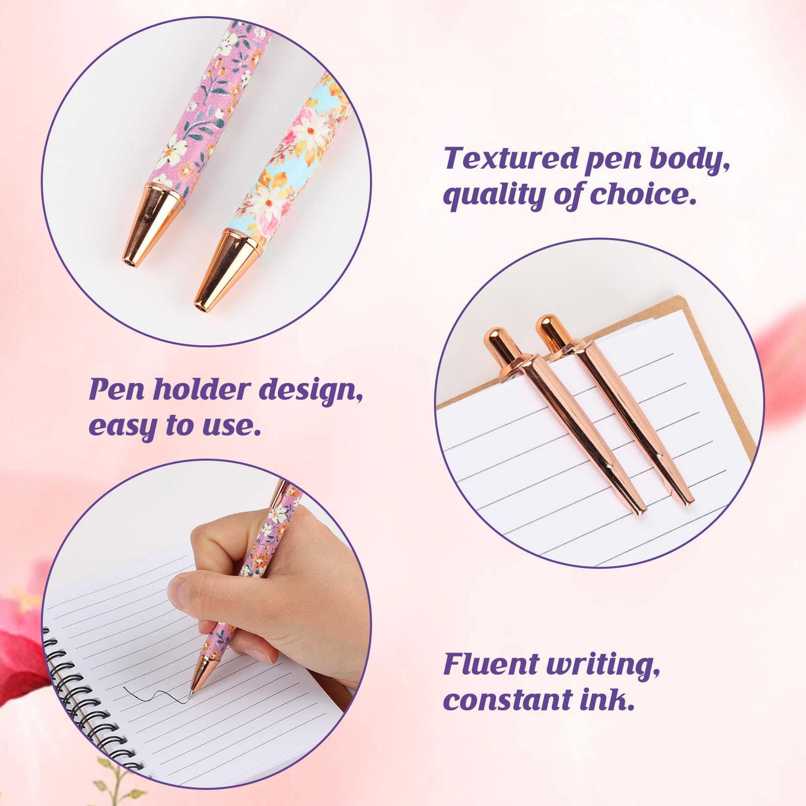 Goerpn 2Pcs Floral Metal Ballpoint Pens 1.0 mm Click Retractable Pretty Pen Sets Black Ink Nice Fancy Pens in Gift Box for Women Ladies Girls - Image 3