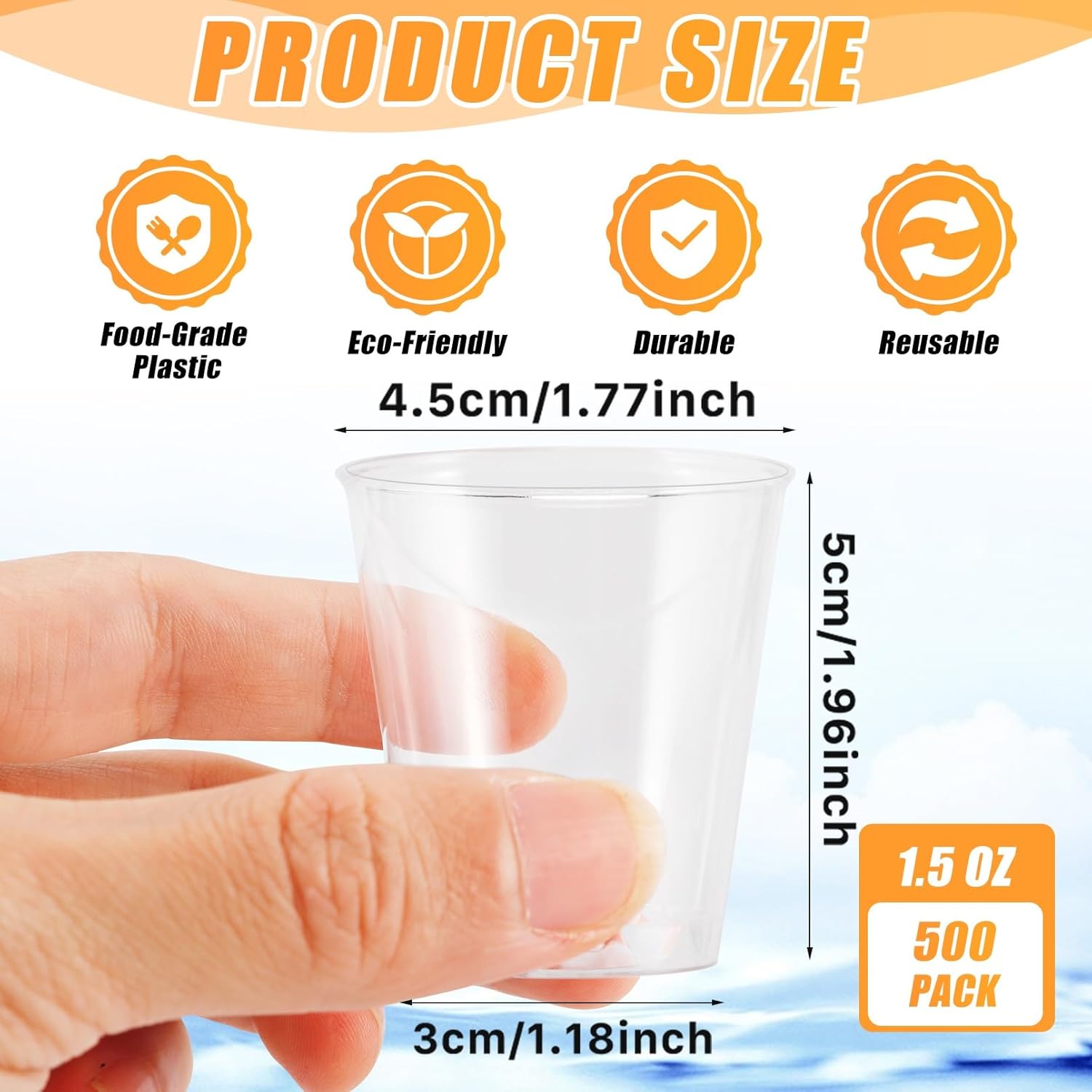 500 Pack 1.5oz Plastic Shot Glasses,Mini Disposable Cups,Clear Plastic Shot Cups,Small Party Cups Tasting Cups for Whiskey,Wine Tasting,Food Samples Cups For Party and Gathering - Image 2