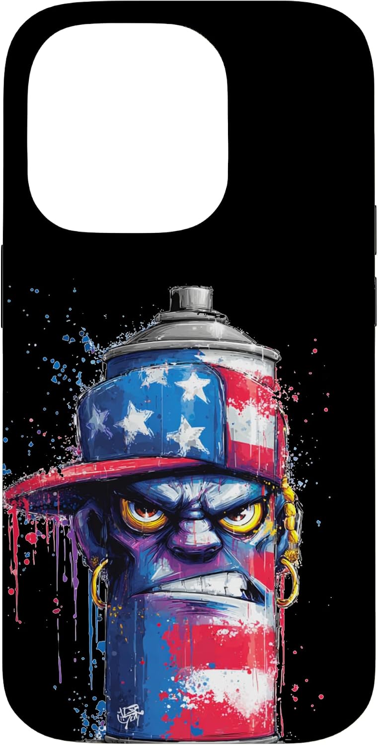 Funny USA Graffiti Can Costume with Cap Case for iPhone 14 Pro