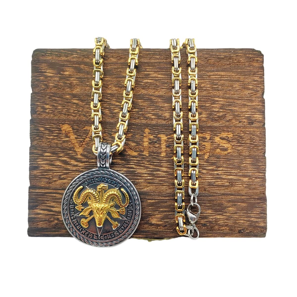 TS TAC-SKY Hombres Vintage Joyería Original Nórdico Vikingo Espartano Odin Wolf Vegvisir Mjolnir Brújula Talismán Collar Viene En Una Caja De Madera Valhalla De Regalo (Color : Style 3, Size : 60cm