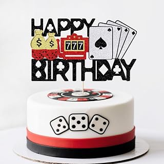 Casino Poker Happy Birthday Cake Topper,Las Vegas Casino Night,Chips Player Birthday,Poker Theme Party Decoration Supplies