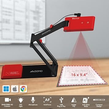 QPC5 4K USB 13MP Portable Document Camera with Mic,LED Light, Auto Focus,Capture Size A3, Compatible with Mac OS, Windows, Chromebook, Chromebook for Remote Teaching,Web Conferencing