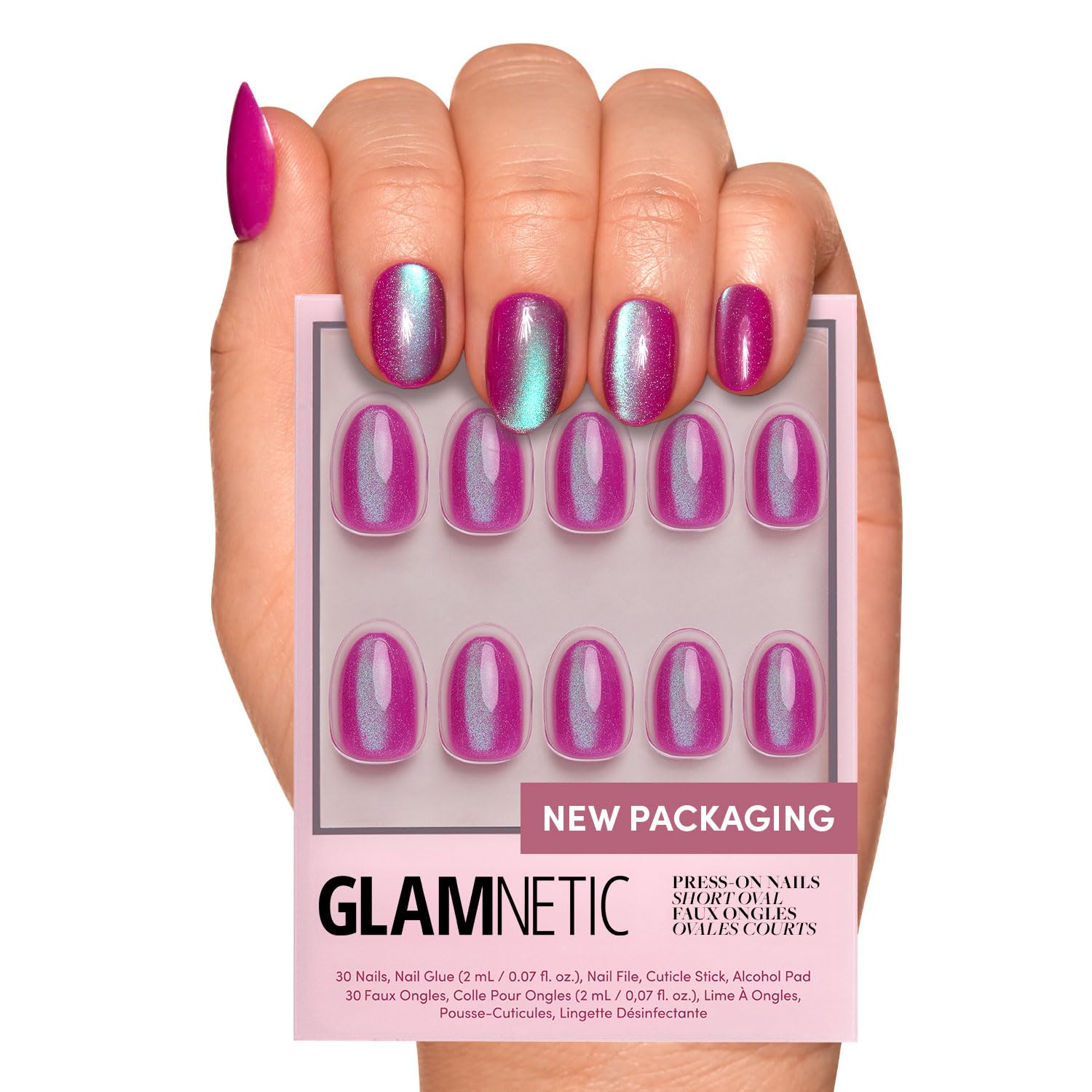 Glamnetic Press On Nails - All Time Love | Glossy, Semi-Transparent, Short Almond French Tip Nails with Leaf Accents, Salon Quality | 15 Sizes - 30 Nail Kit with Glue — view 19