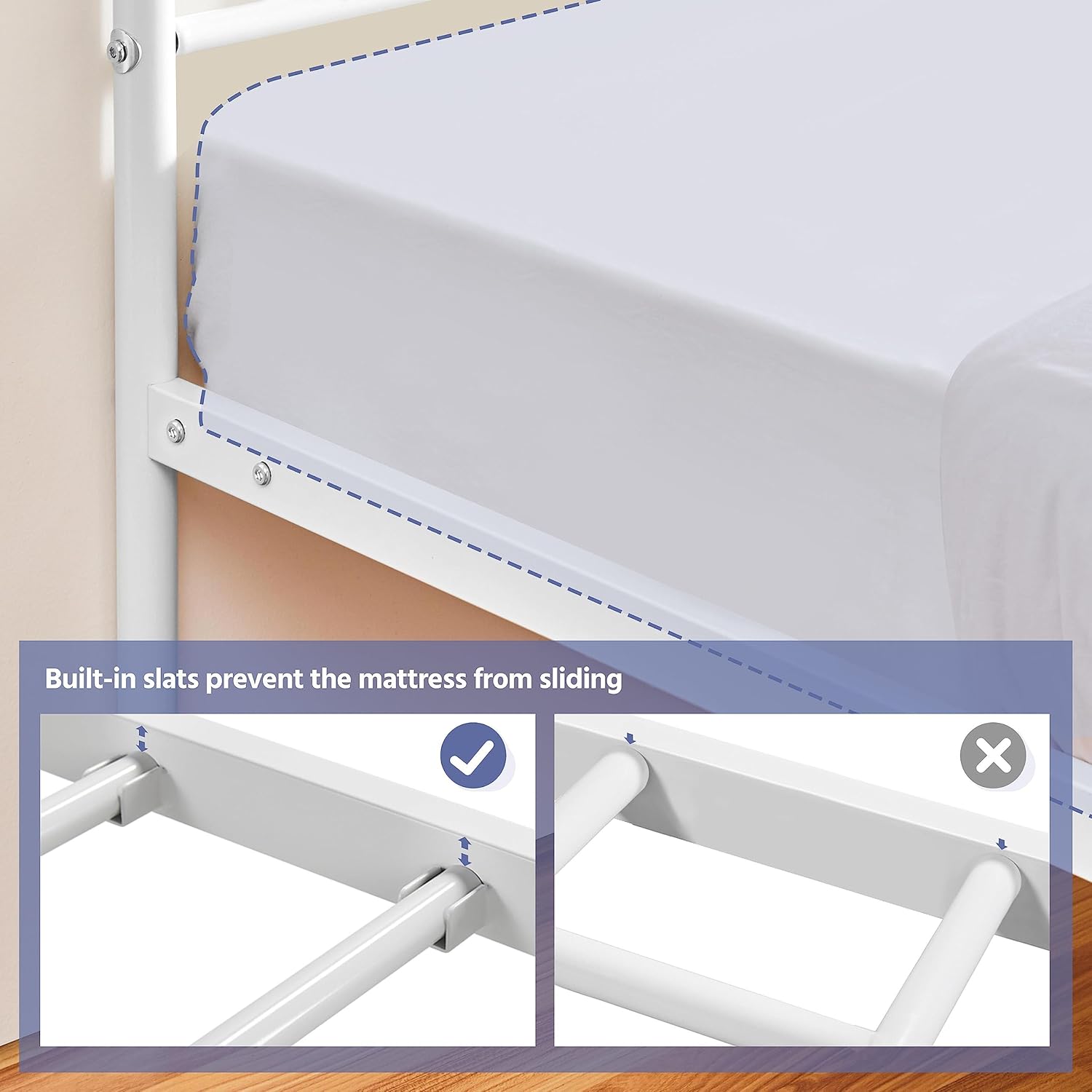 Topeakmart White Twin Bed Frame,Metal Bed Frame Platform with Headboard and Footboard,Mattress Foundation,No Box Spring Needed,with Under Bed Storage, Strong Slat Support