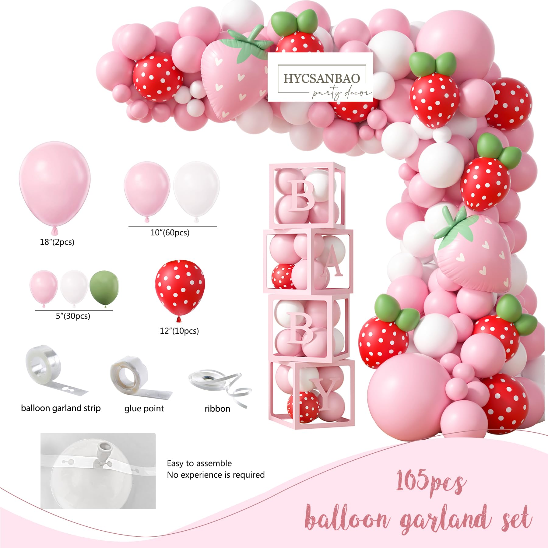 Strawberry Baby Shower Decorations, A Berry Sweet Baby Is On The Way Party Supplies, It's a Girl Gender Reveal, Backdrop Balloon Arch Box Mom to Be Sash Dad to Be Pin Tablecloths Cake Topper