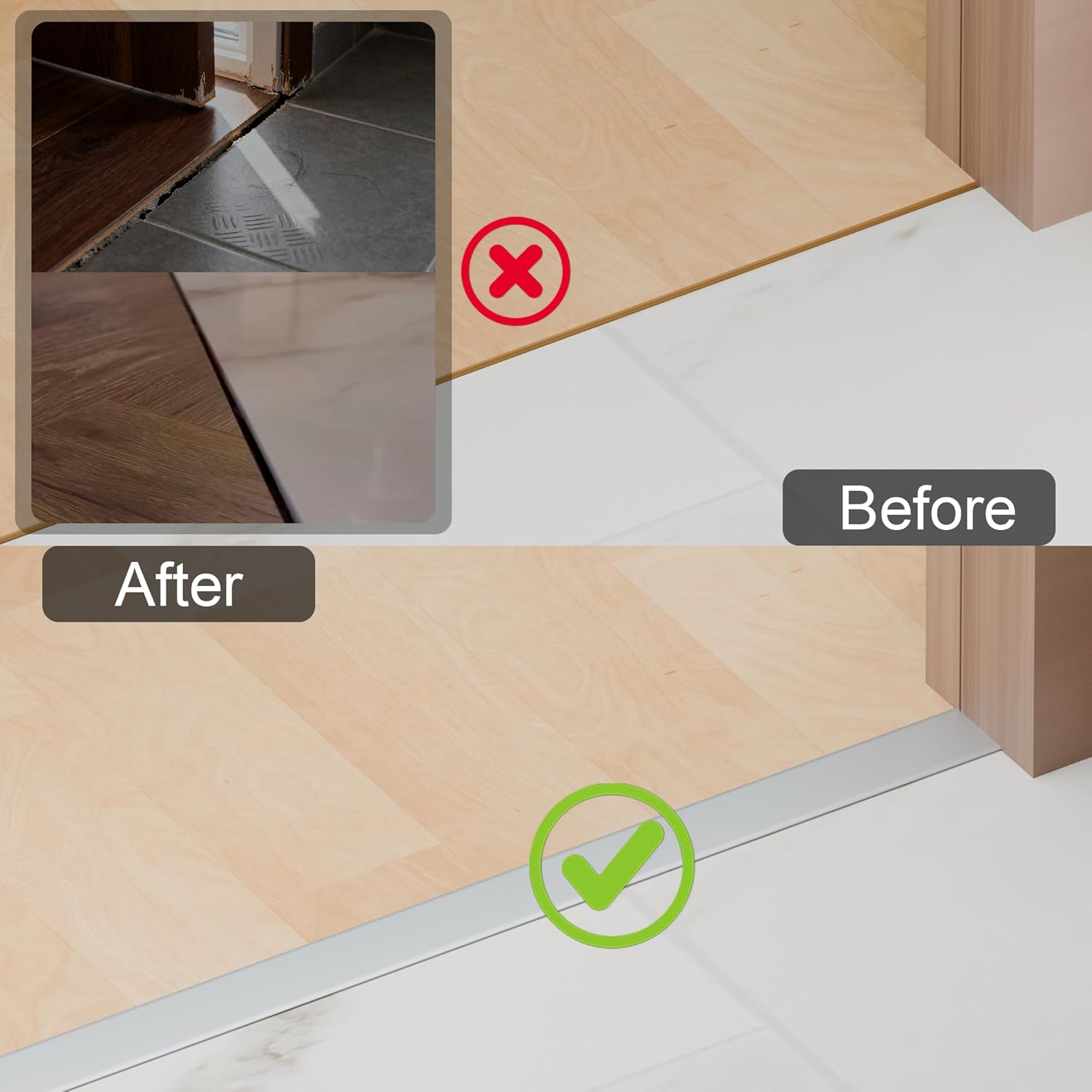 3Pcs Aluminum T-Molding, Floor Transition Strips, Floor Divider Trim, Threshold Strip, for Bridging Gaps Between Floors, or Between Wood Floors and Tiles (Silver 3pcs 35.4"x1.6")