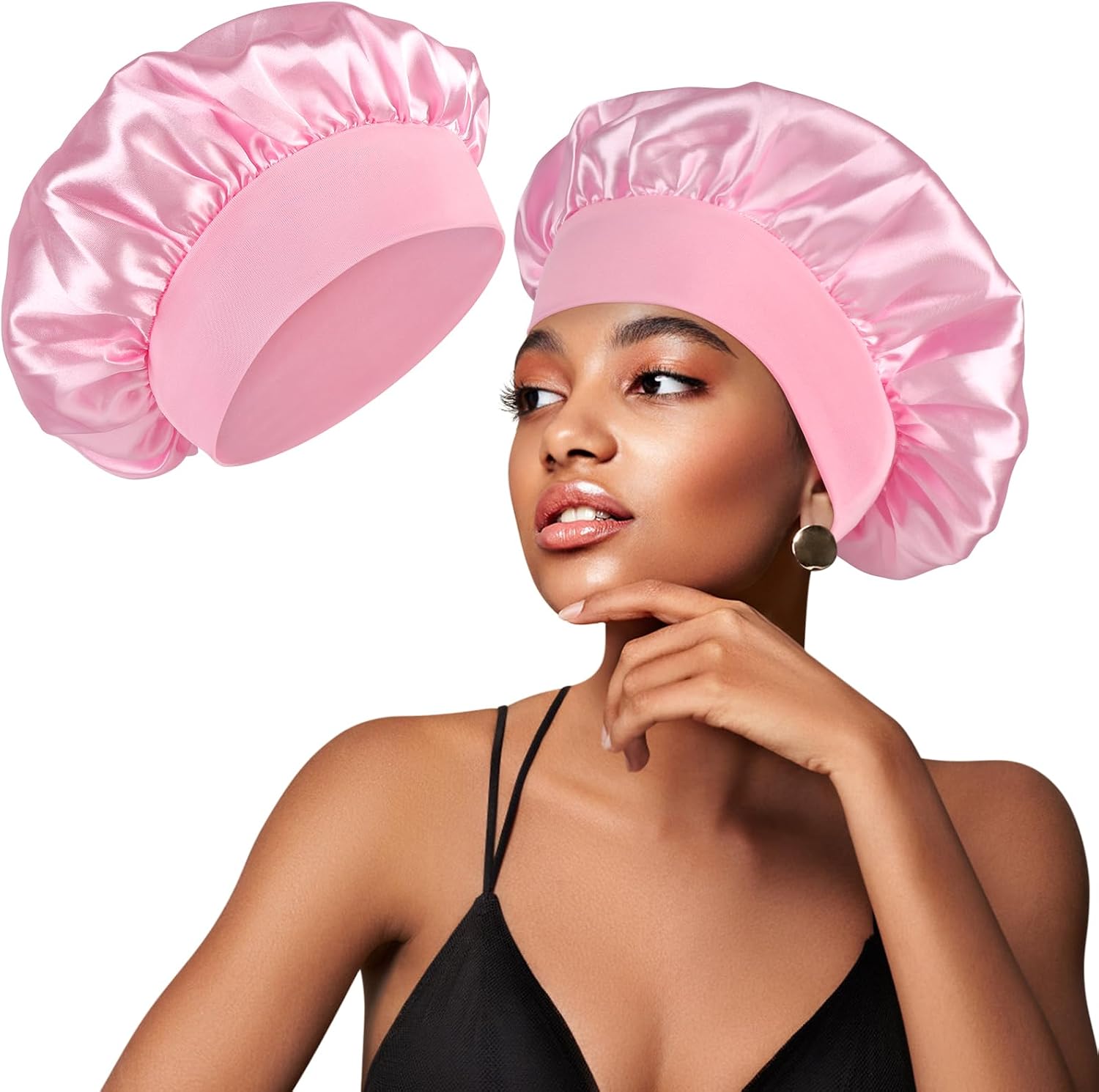 Oumida Satin Cap for Night Hair, Soft and Ellastic Silk Satin Cap for Women Long Hair Curly Hair