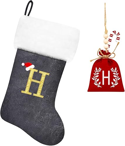 Miniatura 23 de Medias de Navidad con monograma de terciopelo rojo de 20 pulgadas con puño de felpa súper suave blanca, medias de Navidad bordadas personalizadas