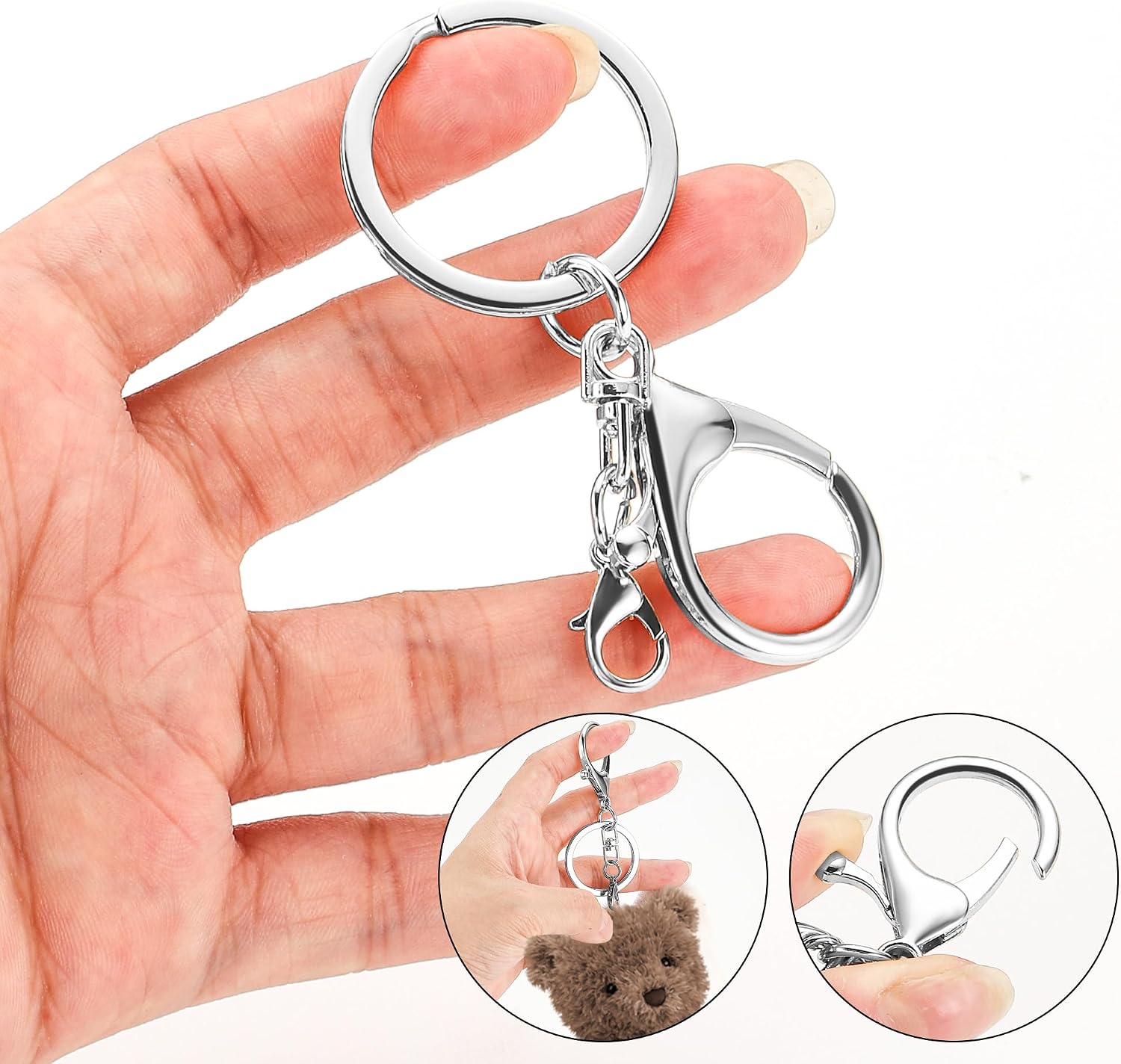 Gkeygo 10 Pack a Set Metal Lobster Claw Clasps and Key Rings, Key Chain Accessories, Keychain Making kit for Keys, Art Crafts, Jewelry Making, Silver image 3