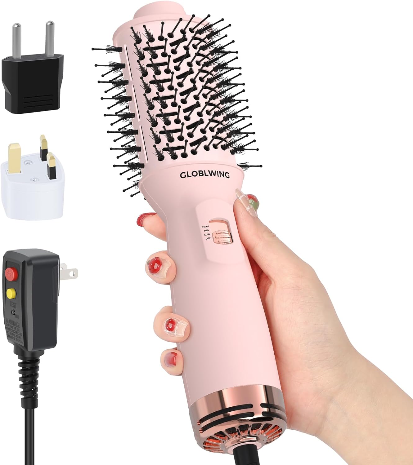 Automatic Dual Voltage Travel Hair Dryer Brush Compact Mini Hot Air Brush with European Plug One Step Blow Dryer and Styler for Women, Oval Barrel 3 Heat & 2 Speed Settings